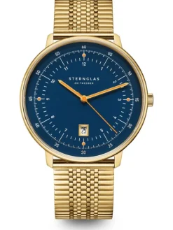 STERNGLAS Herrenuhren | Damenuhren-HAMBURG dunkelblau goldf. Metallarmband S01-HH07-ME09