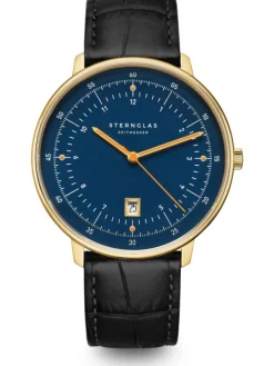 STERNGLAS Herrenuhren | Damenuhren-HAMBURG dunkelblau/gold Band schwarz S01-HH07-HE03