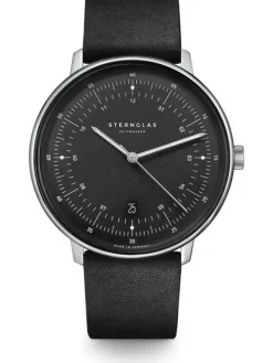 STERNGLAS Herrenuhren-HAMBURG graphit Leder schwarz S01-HH11-VI15