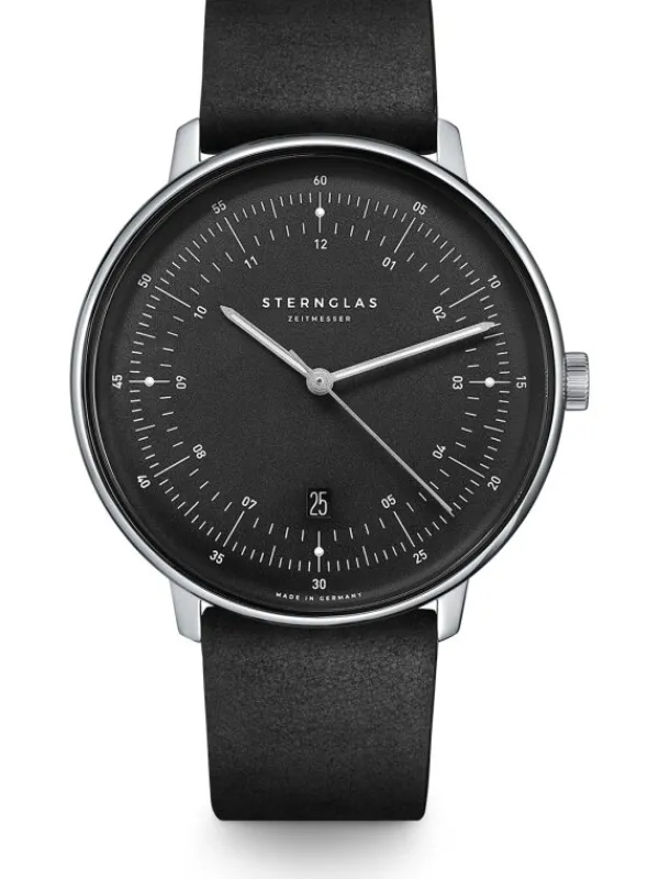 STERNGLAS Herrenuhren-HAMBURG graphit Leder schwarz S01-HH11-VI15