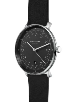 STERNGLAS Herrenuhren-HAMBURG graphit Leder schwarz S01-HH11-VI15