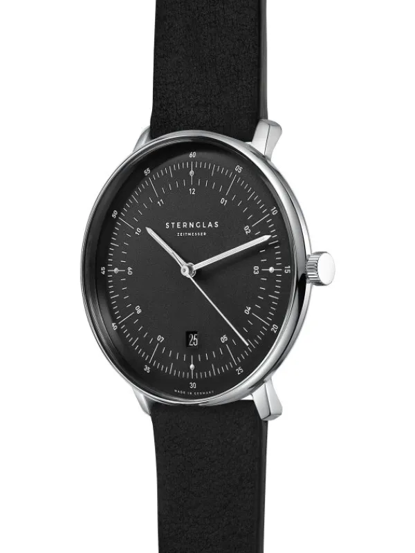 STERNGLAS Herrenuhren-HAMBURG graphit Leder schwarz S01-HH11-VI15