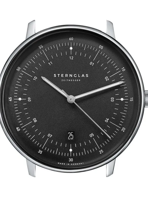 STERNGLAS Herrenuhren-HAMBURG graphit Leder schwarz S01-HH11-VI15
