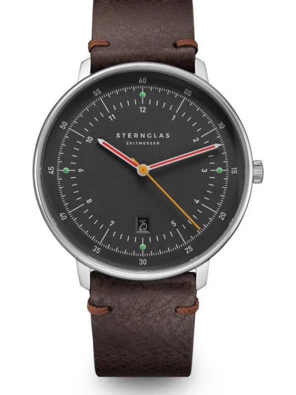 STERNGLAS Herrenuhren-HAMBURG neugraphit Band Vintage mokka S01-HH39-VI11