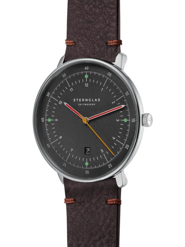 STERNGLAS Herrenuhren-HAMBURG neugraphit Band Vintage mokka S01-HH39-VI11