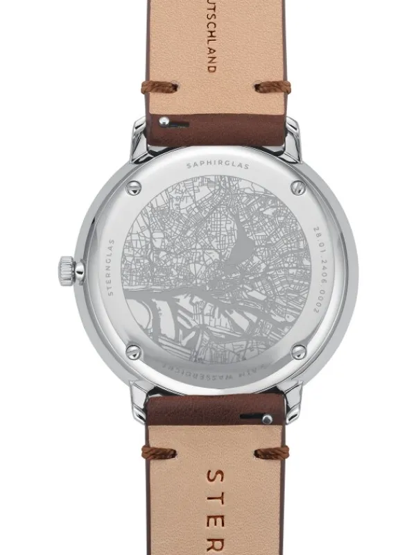 STERNGLAS Herrenuhren-HAMBURG neugraphit Band Vintage mokka S01-HH39-VI11