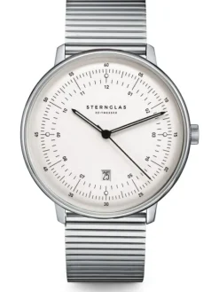 STERNGLAS Herrenuhren-Hamburg silber-satiniert Lamellenband S01-HH10-ME06