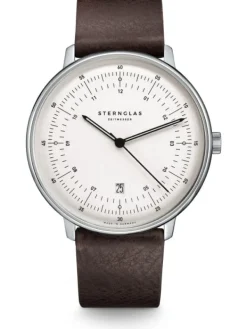 STERNGLAS Herrenuhren-HAMBURG weiß Leder braun S01-HH10-VI11