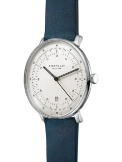 STERNGLAS Herrenuhren-HAMBURG weiß Leder blau S01-HH10-VI13