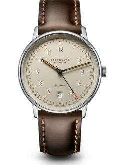 STERNGLAS Herrenuhren | Damenuhren-LUMATIK beige silber Band Bridle braun S02-LM26-BR03