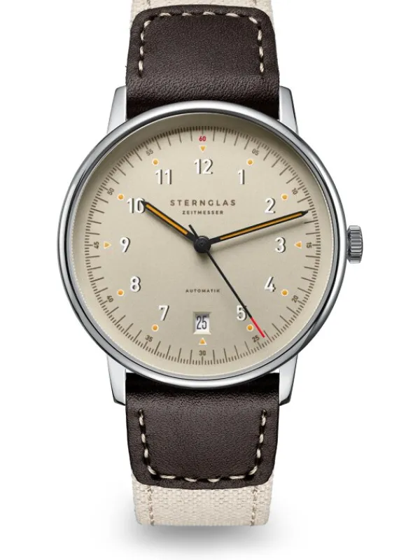 STERNGLAS Herrenuhren | Damenuhren-LUMATIK beige silber Band Nylon S02-LM26-NY06