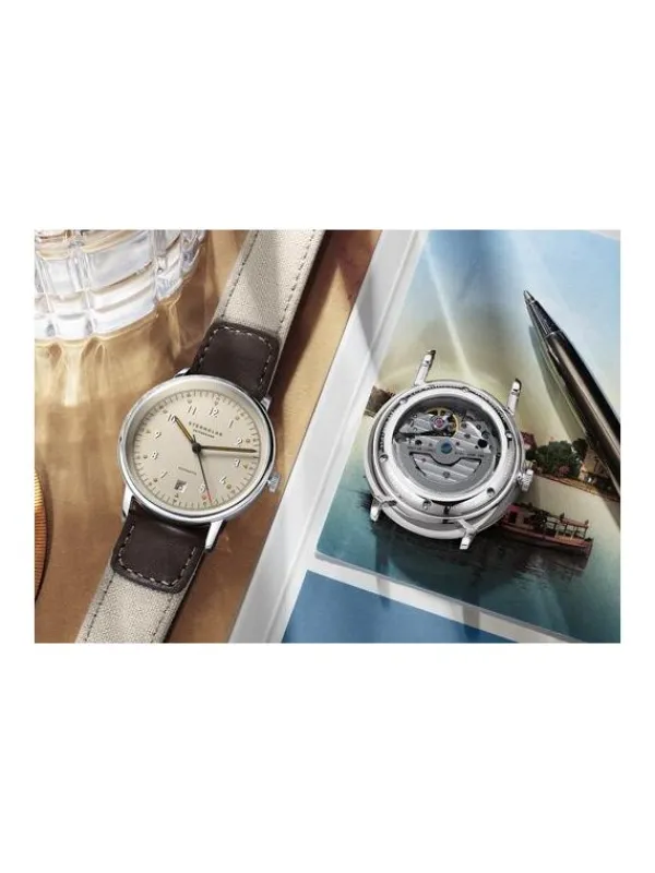 STERNGLAS Herrenuhren | Damenuhren-LUMATIK beige silber Band Nylon S02-LM26-NY06