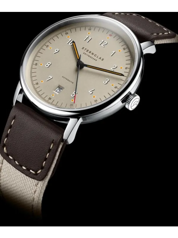 STERNGLAS Herrenuhren | Damenuhren-LUMATIK beige silber Band Nylon S02-LM26-NY06