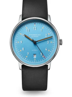 STERNGLAS Herrenuhren | Damenuhren-LUMATIK hellblau silber Band schwarz S02-LM17-PR07