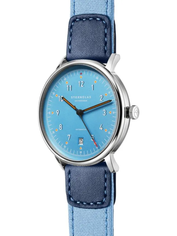 STERNGLAS Herrenuhren | Damenuhren-LUMATIK hellblau silber Band Nylon S02-LM17-NY05