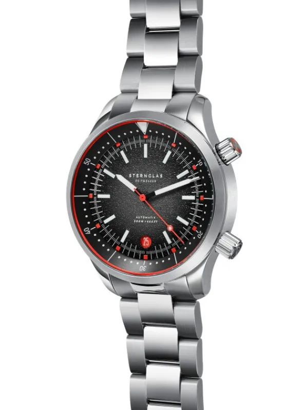 STERNGLAS Herrenuhren-MERION Taucheruhr schwarz-rot Set zwei Bänder S02-ME03-SET