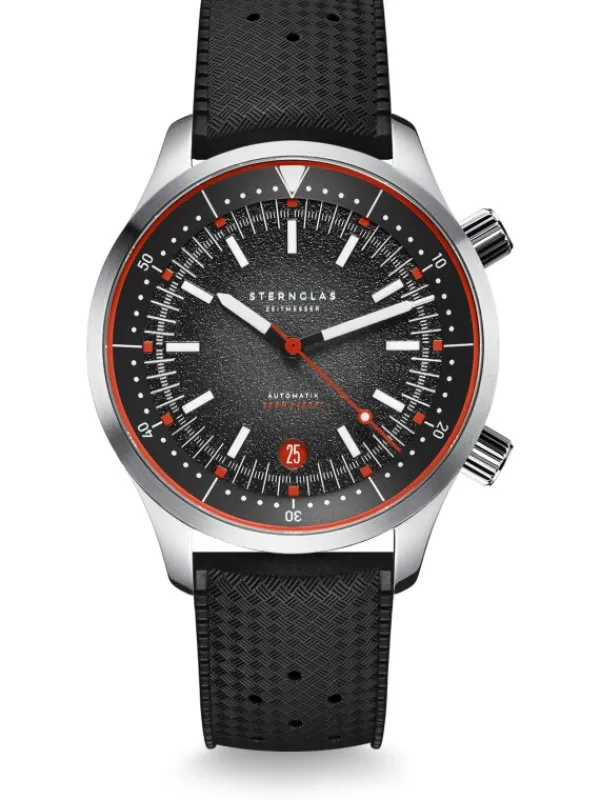 STERNGLAS Herrenuhren-MERION Taucheruhr schwarz-rot Set zwei Bänder S02-ME03-SET