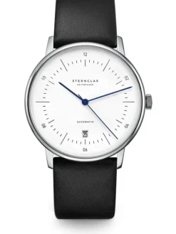 STERNGLAS Herrenuhren | Damenuhren-NAOS Automatik weiß Leder schwarz S02-NA01-PR07