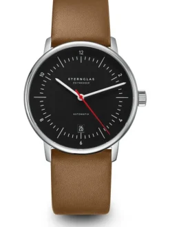 STERNGLAS Herrenuhren | Damenuhren-NAOS Automatik schwarz-rot Band Premium braun S02-NA43-PR01