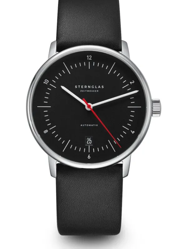 STERNGLAS Herrenuhren | Damenuhren-NAOS Automatik schwarz-rot Band Premium schwarz S02-NA43-PR07