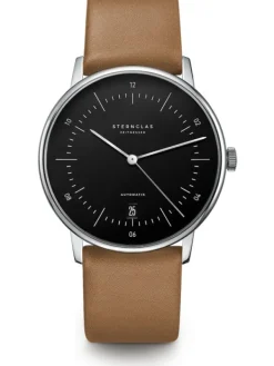 STERNGLAS Herrenuhren | Damenuhren-NAOS Automatik schwarz Leder hellbraun S02-NA03-PR01