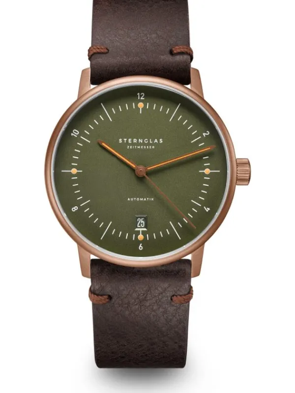 STERNGLAS Herrenuhren | Damenuhren-NAOS Automatik dunkelgrün bronze Band Vintage mokka S02-NA35-VI17