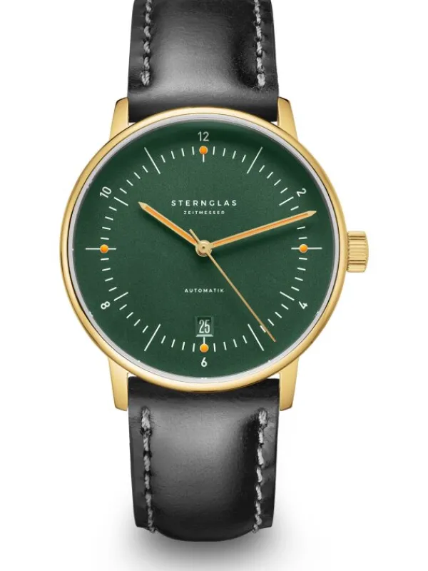 STERNGLAS Herrenuhren | Damenuhren-NAOS Automatik dunkelgrün gold Band Bridle schwarz S02-NA22-BR04