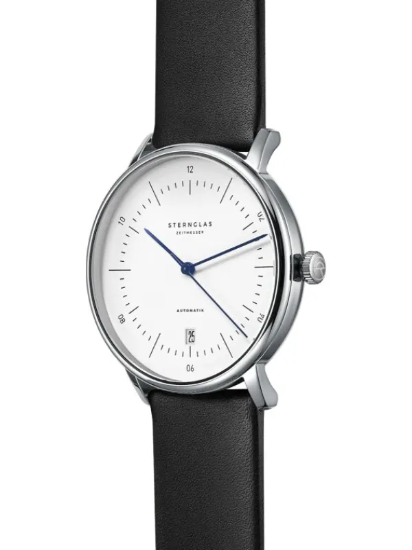 STERNGLAS Herrenuhren | Damenuhren-NAOS Automatik weiß Leder schwarz S02-NA01-PR07