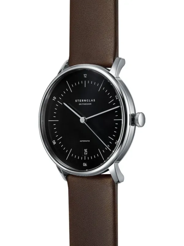 STERNGLAS Herrenuhren | Damenuhren-NAOS Automatik schwarz Leder braun S02-NA03-PR04