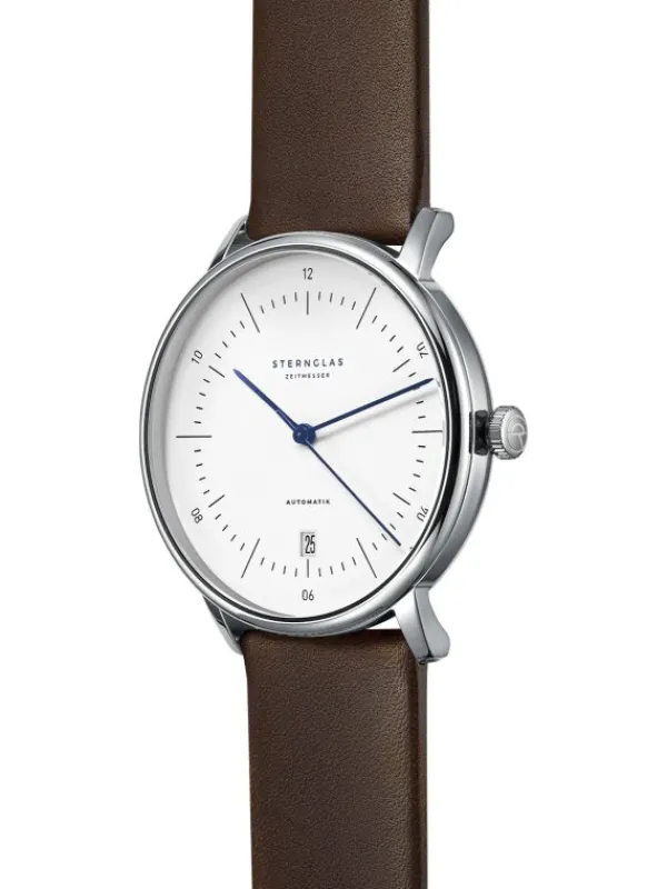 STERNGLAS Herrenuhren | Damenuhren-NAOS Automatik weiß Leder braun S02-NA01-PR04