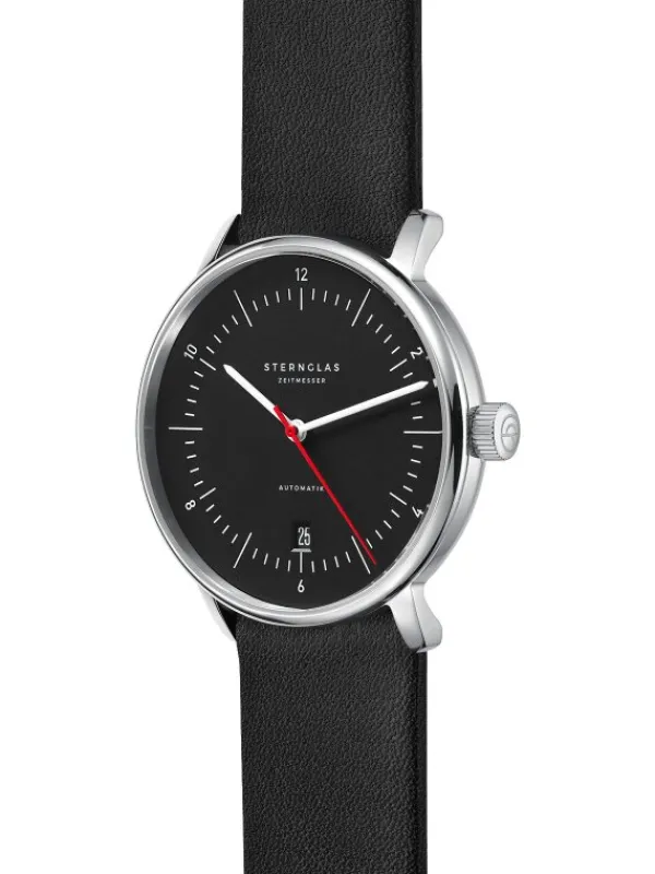 STERNGLAS Herrenuhren | Damenuhren-NAOS Automatik schwarz-rot Band Premium schwarz S02-NA43-PR07