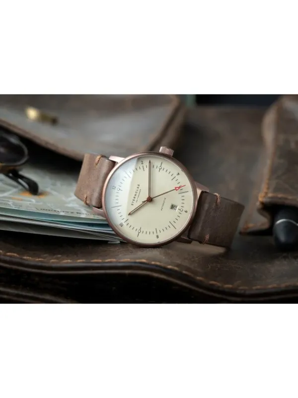STERNGLAS Herrenuhren | Damenuhren-NAOS Automatik Bronze Alabaster 38mm Band Vintage mokka S02-NA42-VI17