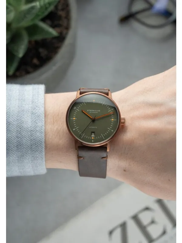 STERNGLAS Herrenuhren | Damenuhren-NAOS Automatik dunkelgrün bronze Band Vintage mokka S02-NA35-VI17