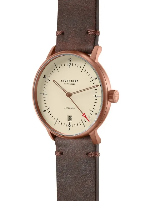 STERNGLAS Herrenuhren | Damenuhren-NAOS Automatik Bronze Alabaster 38mm Band Vintage mokka S02-NA42-VI17