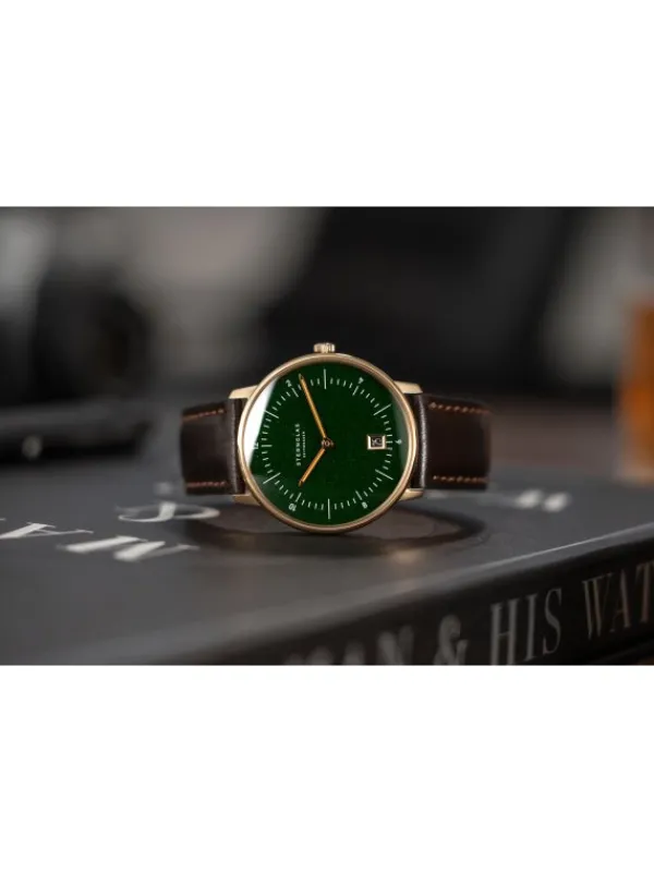 STERNGLAS Herrenuhren | Damenuhren-NAOS Edition Aventurin dunkelgrün gold Band Bridle dunkelbraun S01-NAN41-BR01