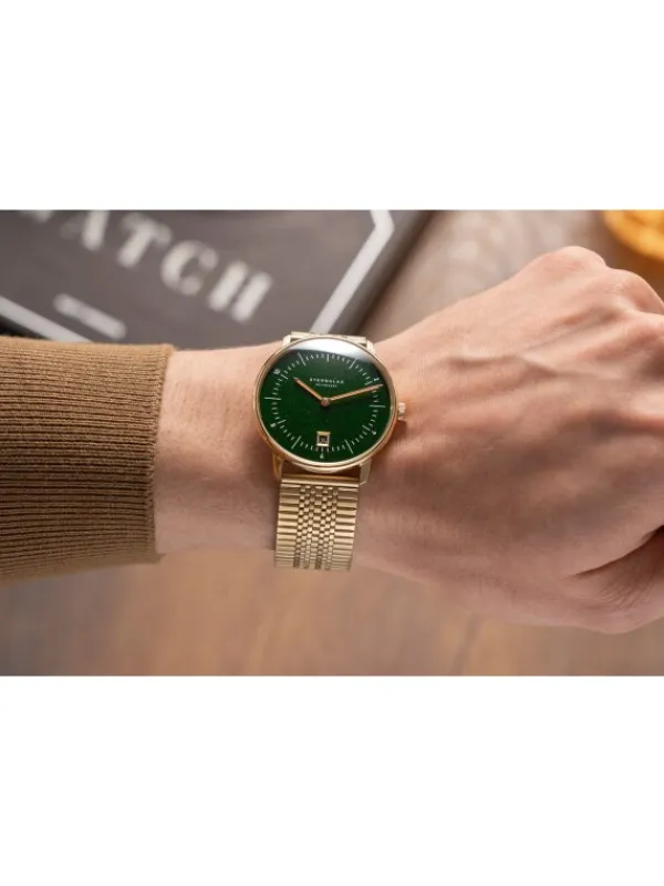 STERNGLAS Herrenuhren | Damenuhren-NAOS Edition Aventurin dunkelgrün goldf. Band SuperSlim S01-NAN41-ME09