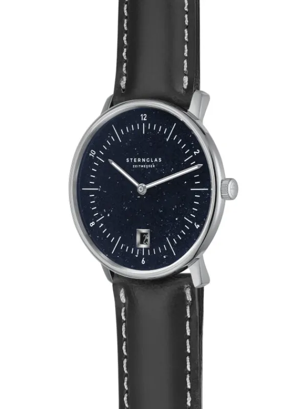 STERNGLAS Herrenuhren | Damenuhren-NAOS Edition Aventurin dunkelblau Band Bridle schwarz S01-NAN40-BR02