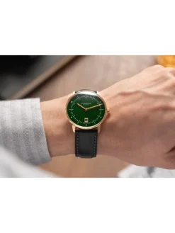STERNGLAS Herrenuhren | Damenuhren-NAOS Edition Aventurin dunkelgrün gold Band Bridle dunkelbraun S01-NAN41-BR01