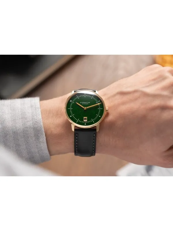 STERNGLAS Herrenuhren | Damenuhren-NAOS Edition Aventurin dunkelgrün gold Band Bridle dunkelbraun S01-NAN41-BR01