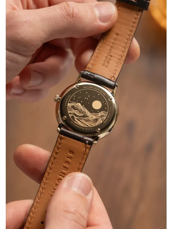 STERNGLAS Herrenuhren | Damenuhren-NAOS Edition Aventurin dunkelgrün gold Band Bridle dunkelbraun S01-NAN41-BR01