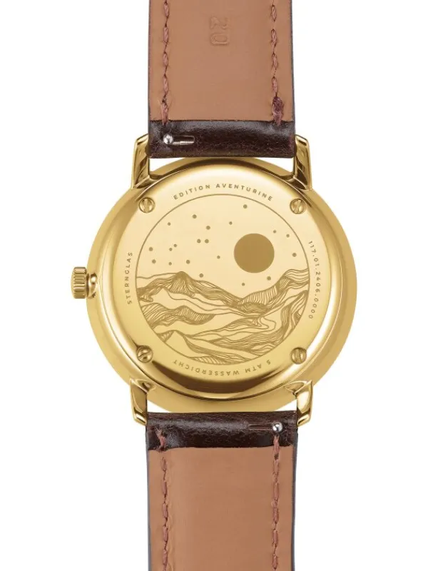 STERNGLAS Herrenuhren | Damenuhren-NAOS Edition Aventurin dunkelgrün gold Band Bridle dunkelbraun S01-NAN41-BR01