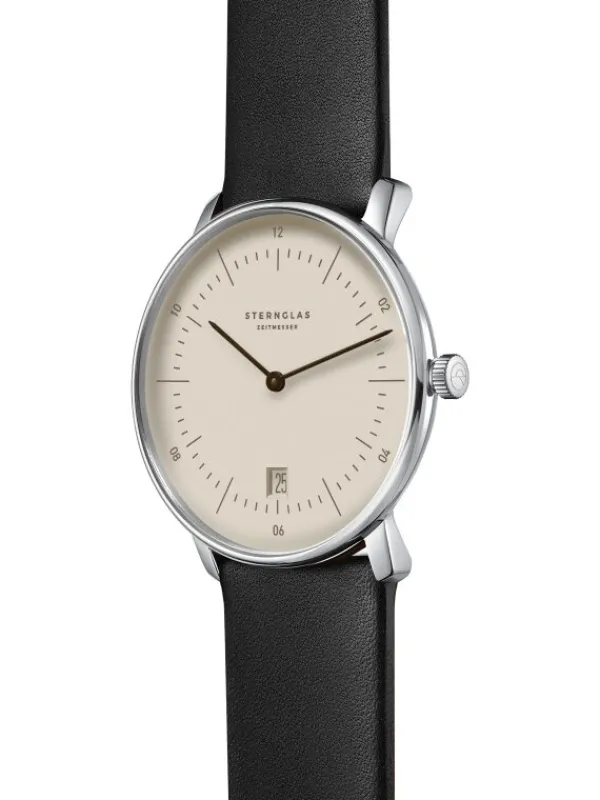 STERNGLAS Herrenuhren | Damenuhren-NAOS hellbraun silber Leder Premium schwarz S01-NA38-PR07