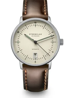 STERNGLAS Herrenuhren | Damenuhren-NAOS PRO Automatik alabaster Band Bridle dunkelbraun S02-NP26-BR03