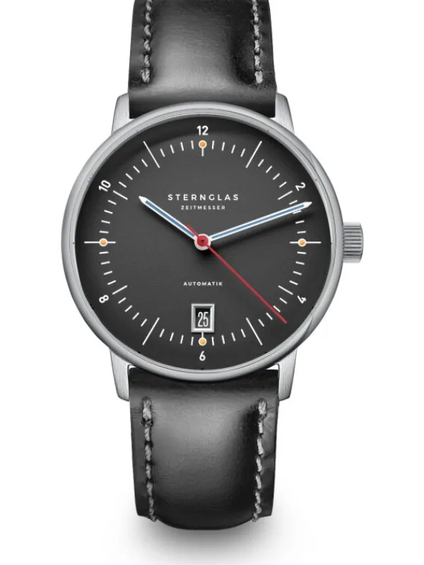 STERNGLAS Damenuhren | Herrenuhren-NAOS PRO Automatik anthrazit Band Bridle schwarz S02-NP11-BR02