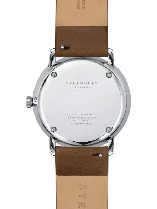 STERNGLAS Herrenuhren | Damenuhren-NAOS türkis silber Premium Leder dunkelbraun S01-NA37-PR04