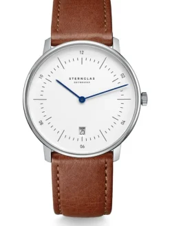 STERNGLAS Herrenuhren | Damenuhren-Naos weiß silber Modena Band braun S01-NA01-MO02