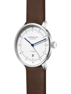 STERNGLAS Herrenuhren-NAOS XL Automatik weiß Band Premium dunkelbraun S02-NX44-PR04