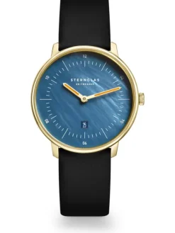 STERNGLAS Damenuhren-NAOS XS Edition Perlmutt dunkelblau Leder schwarz S01-NDP07-KL08
