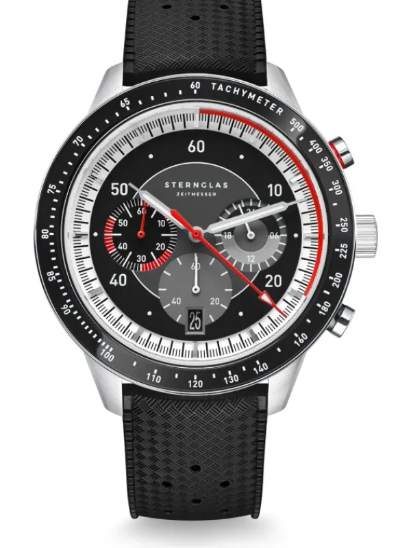 STERNGLAS Herrenuhren-TACHYMETER 2.0 schwarz Band Kautschuk schwarz S01-TM03-KA04