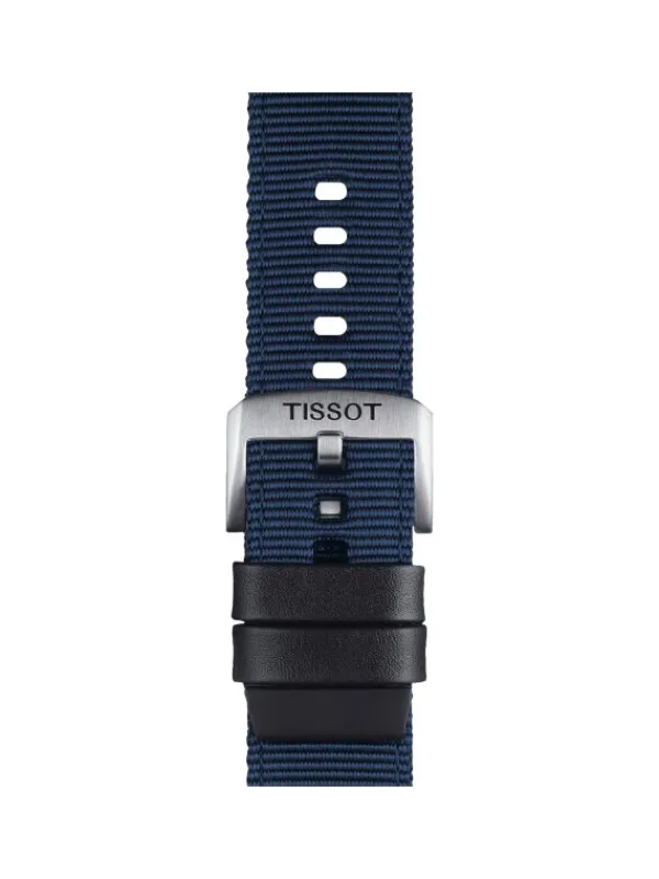 TISSOT Uhrenarmbänder-Original Textilarmband mit Lederelementen blau Bandanstoß 22 mm T85.2.0.46.754